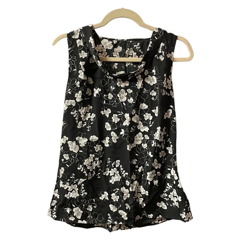 BANANA REPUBLIC FLORAL DRAPE NECK SLEEVELESS BLOUSE